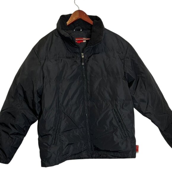 Guess Vintage Men’s Down Puffer Jacket M Black Nylon Red Label Fleece Collar - Picture 1 of 11